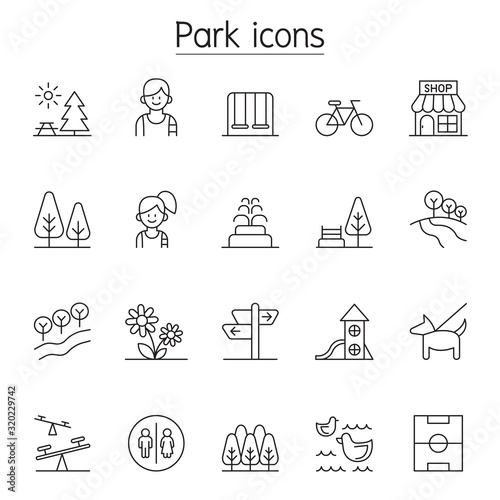 Park icon set in thin line style