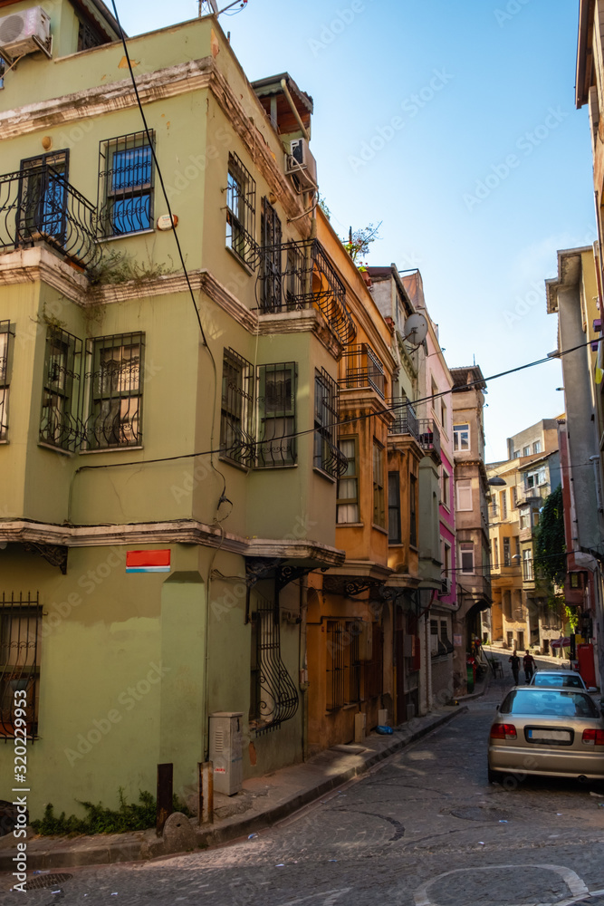 Istanbul, Turkey. July 21, 2019. Fatih historic district, Balat quarter, view of the street and houses