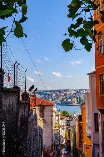 Istanbul, Turkey. July 21, 2019. Fatih historic district, Balat quarter, view of the street and houses photo