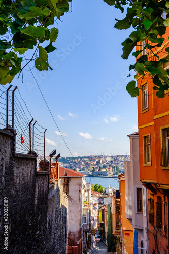 Istanbul, Turkey. July 21, 2019. Fatih historic district, Balat quarter, view of the street and houses photo