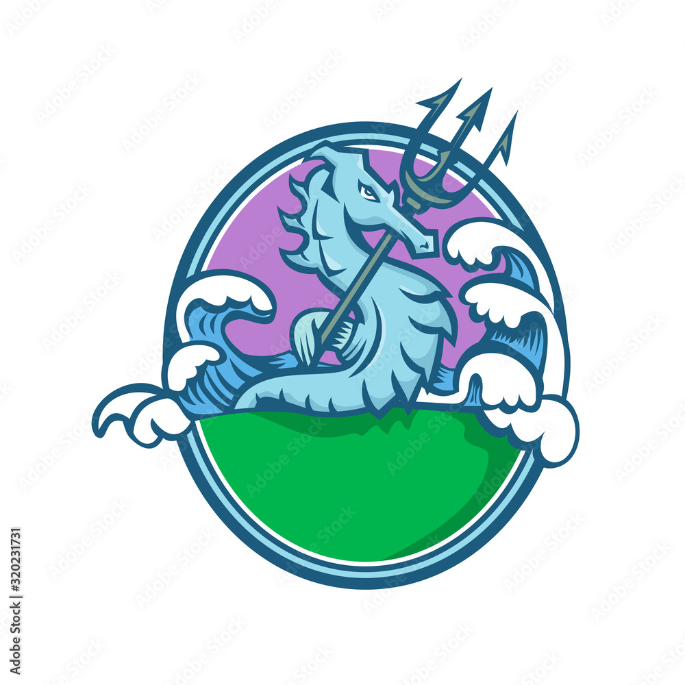 Seahorse With Trident Mascot Oval Seahorse With Trident Mascot Oval