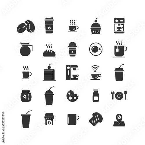 Coffee Shop solid icon set....