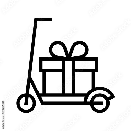 Gift box on scooter vector illustration, line style icon
