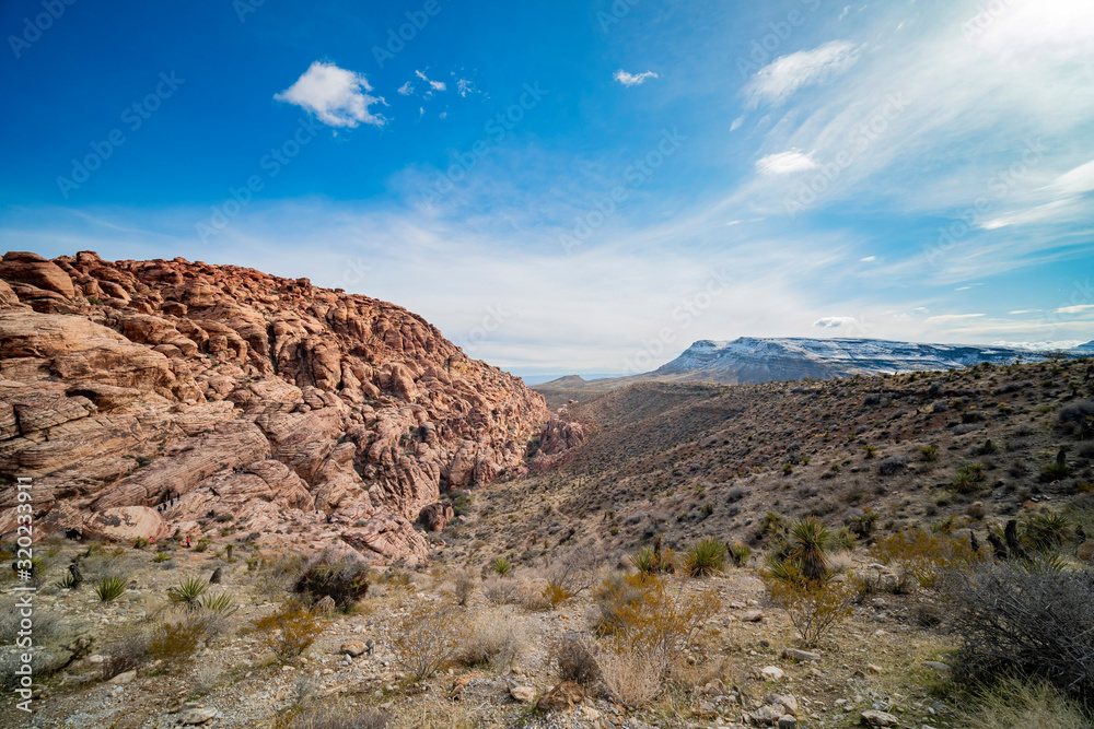 Winter snowy landscape of the famous Red Rock Canyon