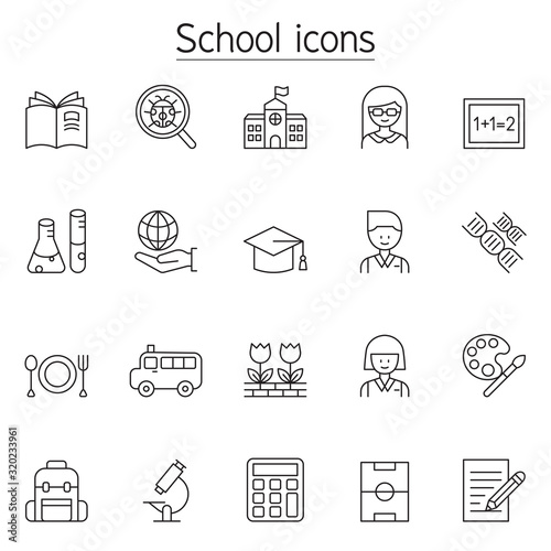 School & Education icons set in thin line style