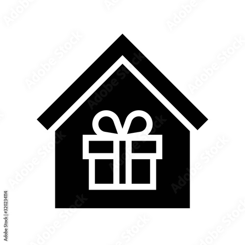 Gift box in house vector illustration, solid style icon
