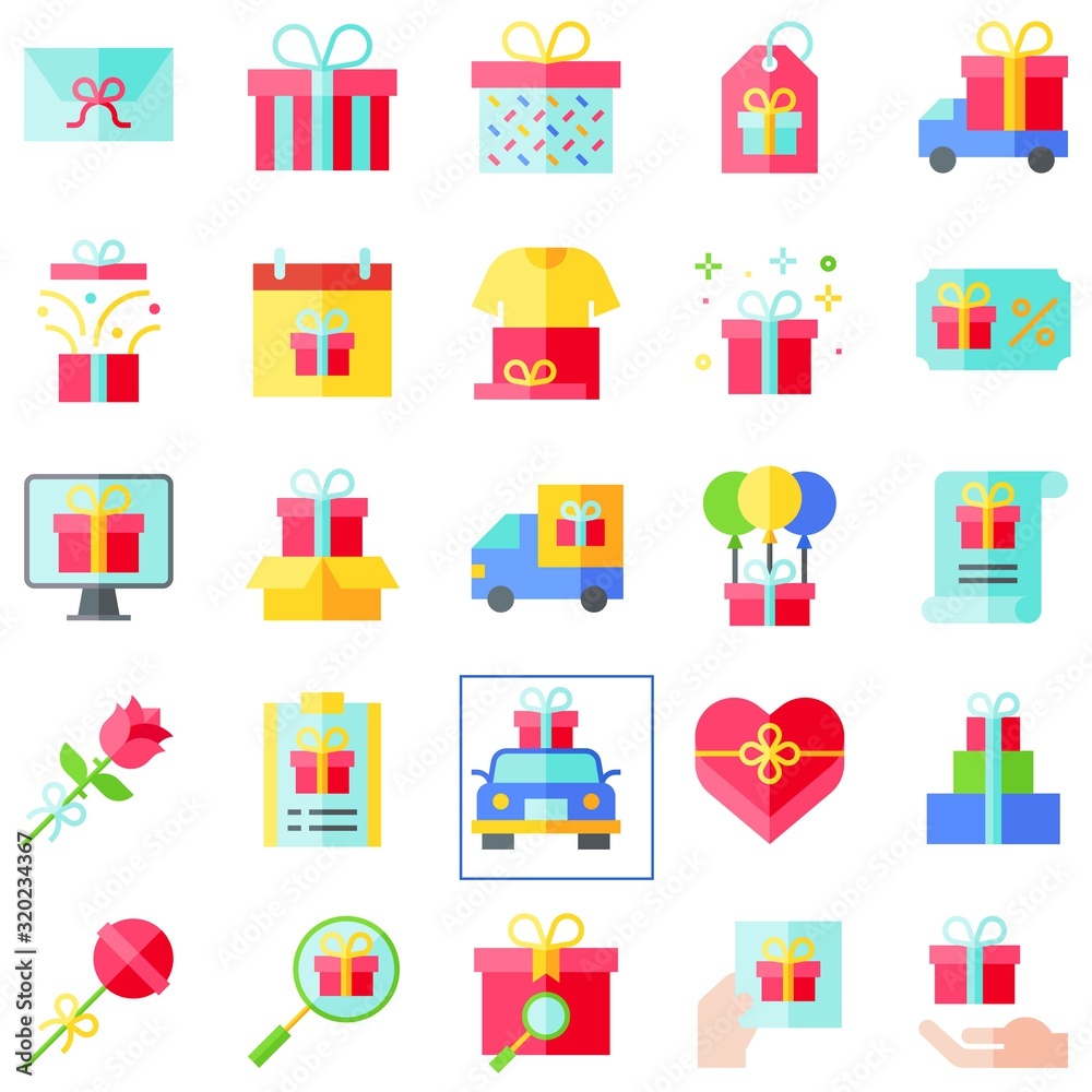 Obraz premium Gift related vector icon set 2, flat style