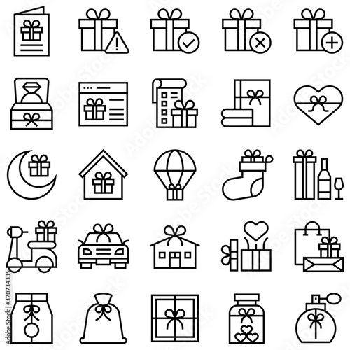 Gift related vector icon set 4, line style