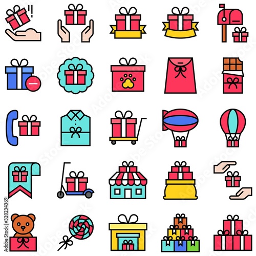 Gift related vector icon set 3, filled style