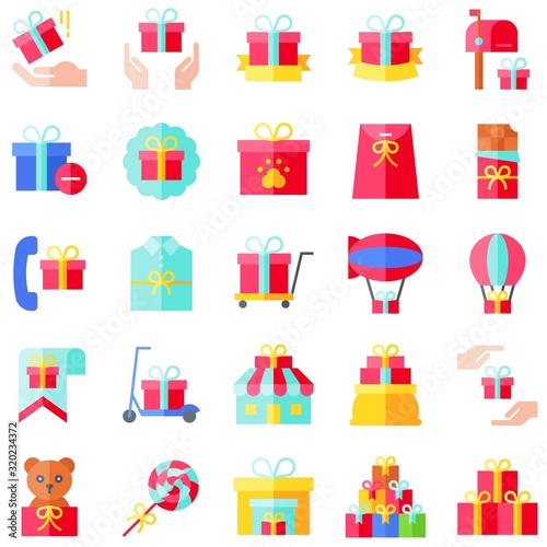 Gift related vector icon set 3, flat style