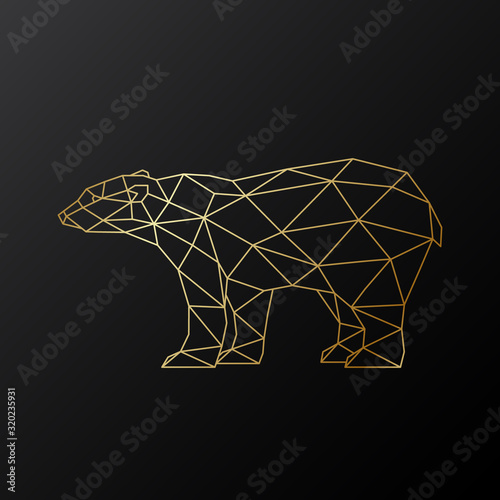 Vector polygonal polar bear illustration. Golden bear in geometric style on dark background.