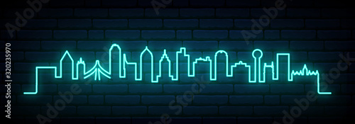 Blue neon skyline of Dallas city. Bright Dallas long banner. Vector illustration. photo