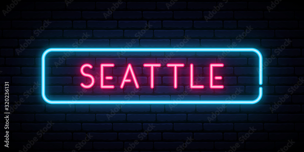 Obraz premium Seattle neon sign. Bright light signboard. Vector banner.