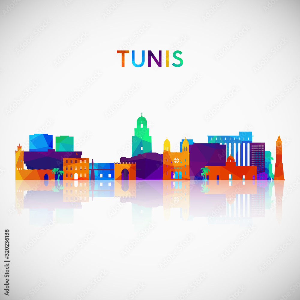 Tunis skyline silhouette in colorful geometric style. Symbol for your design. Vector illustration.
