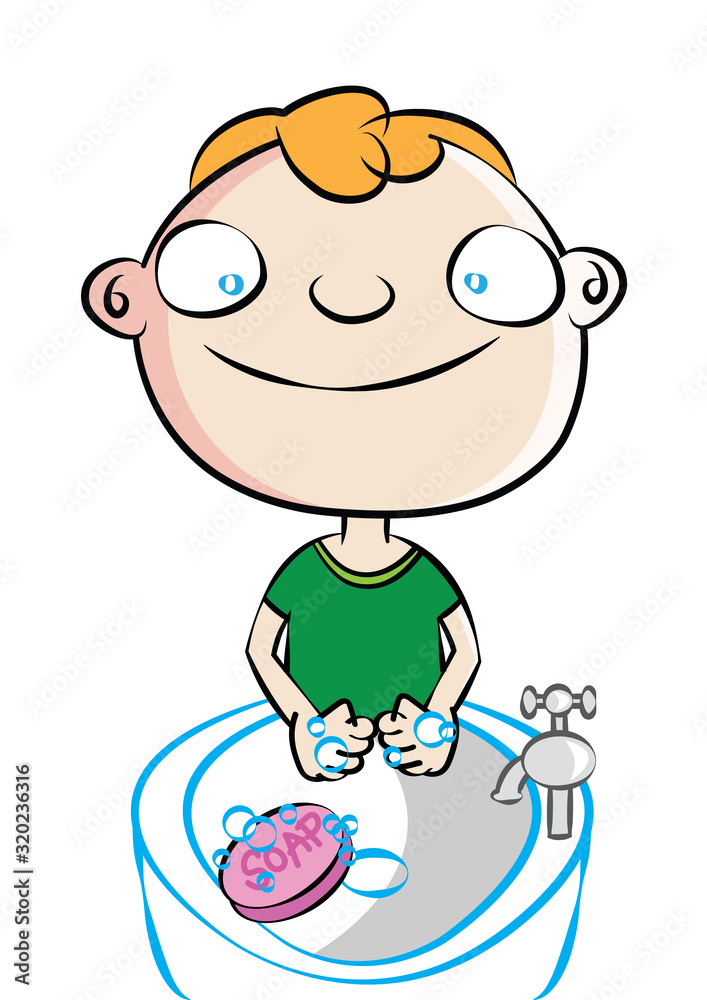 cute white boy washing hands disease prevention hygiene
