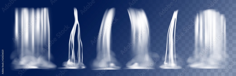 Realistic waterfall. Cascade falling water isolated on transparent ...