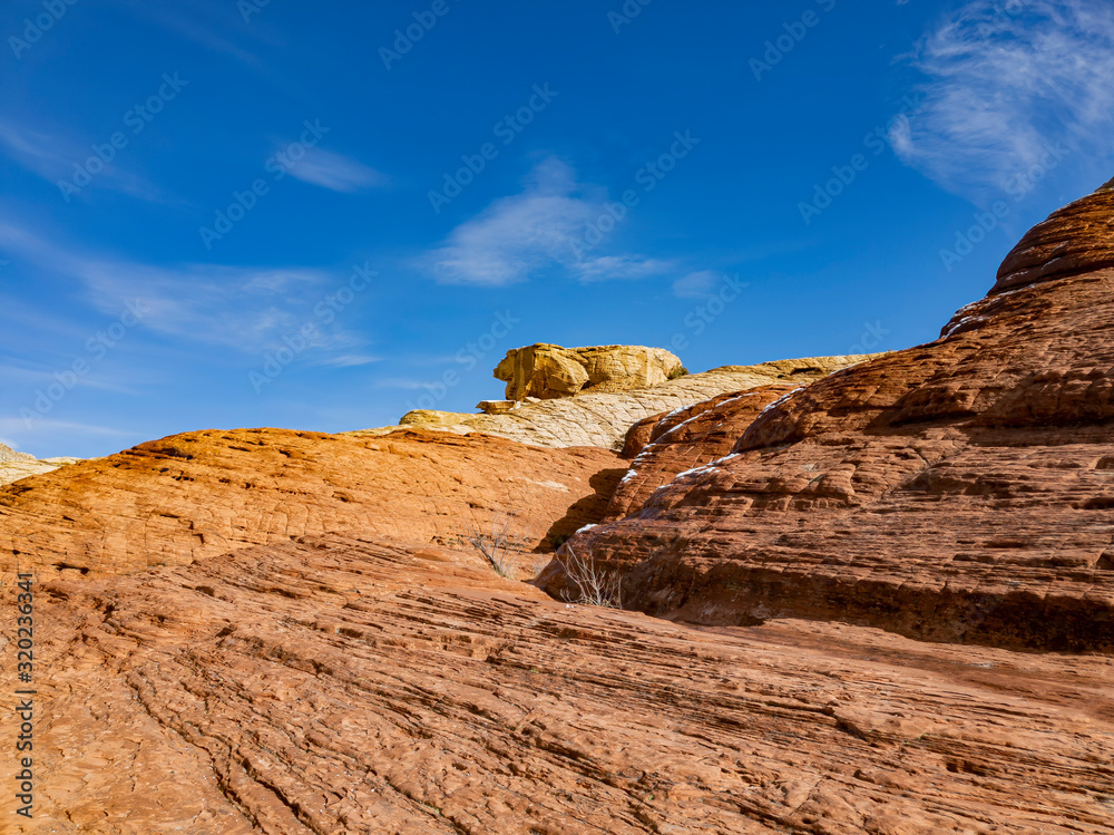 Fototapeta premium Winter snowy landscape of the famous Red Rock Canyon