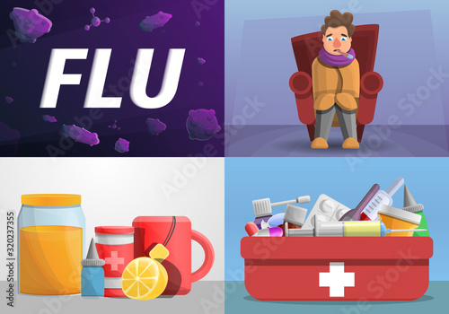 Flu banner set. Cartoon illustration of flu vector banner set for web design