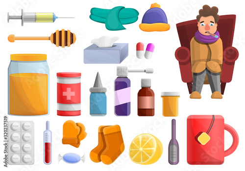 Flu icons set. Cartoon set of flu vector icons for web design