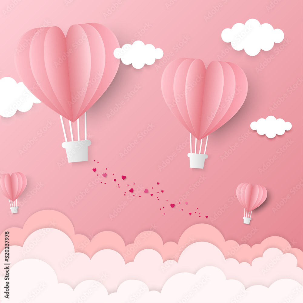 valentine's pink heart balloons paper cut