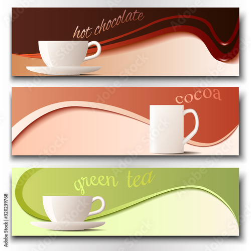Set of banners "hot drinks" for cafe.