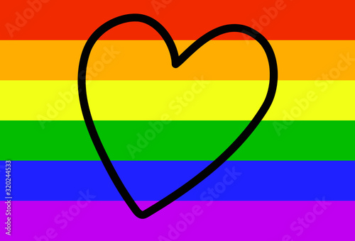 LGBT Rainbow Flag with Outline Heart. The concept of homosexual love, gay lesbian bisexual transgender people. The Movement for the Rights of Sexual Minorities. Stock vector illustration isolated.