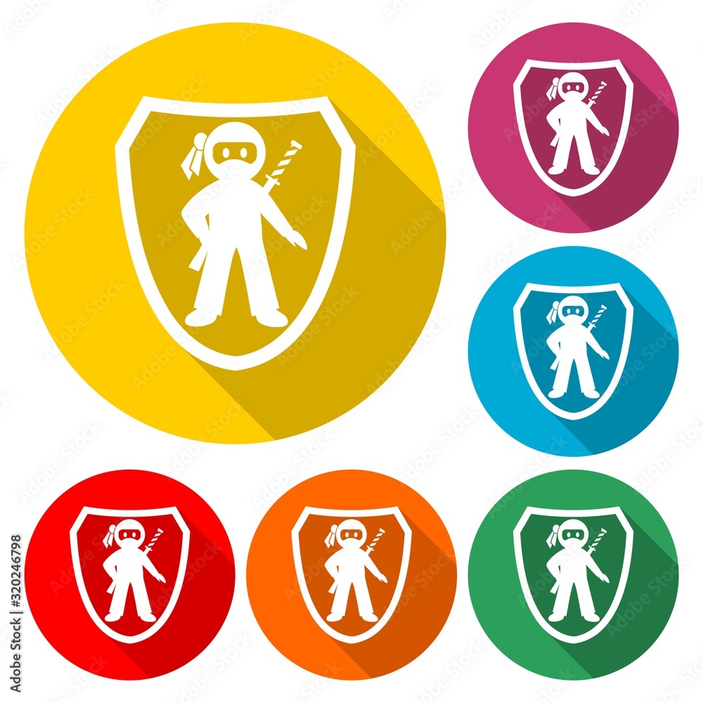 Ninja icon isolated with long shadow Ninja icon isolated with long shadow