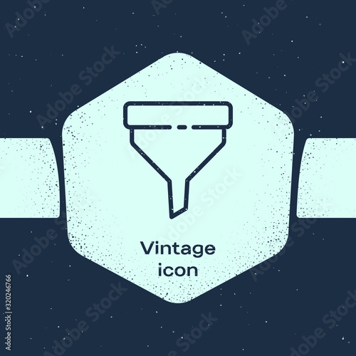 Grunge line Funnel or filter icon isolated on blue background. Monochrome vintage drawing. Vector Illustration