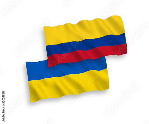 Flags of Colombia and Ukraine on a white background