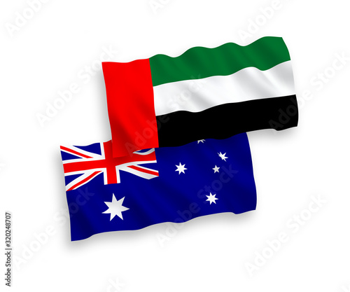 Flags of Australia and United Arab Emirates on a white background