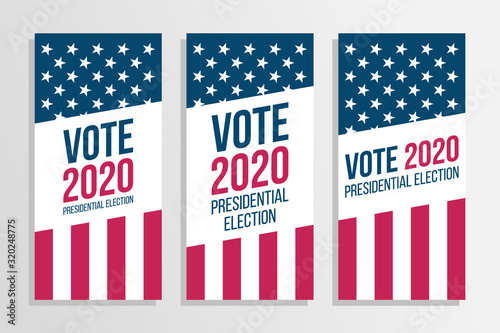 2020 Vote USA Presidential Election flyers set. Vector illustration. photo