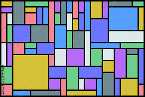 Vector geometric background of multi-colored rectangles of different sizes in the style of stained-glass window
