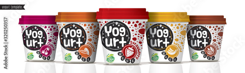 Yogurt vector packaging design. Fruit and nuts yogurt set.