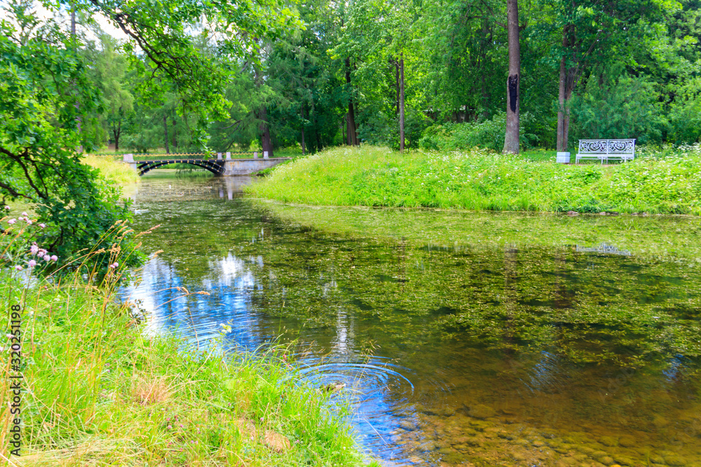 Bridge across a small river in Catherine park in Pushkin (Tsarskoye Selo), Russia