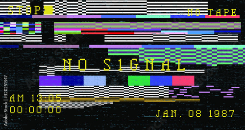 Retro VHS background like in old video tape rewind or no signal TV screen. Vaporwave/ retrowave style vector illustration.