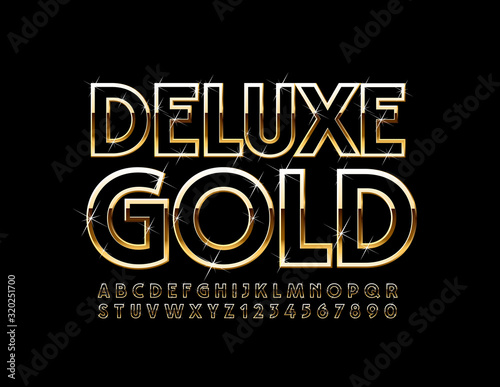 Vector Deluxe Gold  Font. Luxury Alphabet Letters and Numbers.