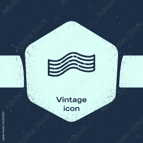 Grunge line Bacon stripe icon isolated on blue background. Monochrome vintage drawing. Vector Illustration