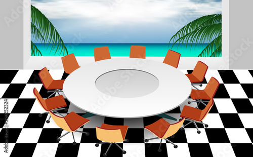round table in the meeting room at the beach	