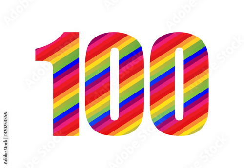 100 Number Rainbow Style Numeral Digit. Colorful Number Vector Illustration