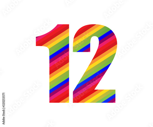 12 Number Rainbow Style Numeral Digit. Colorful Number Vector Illustration