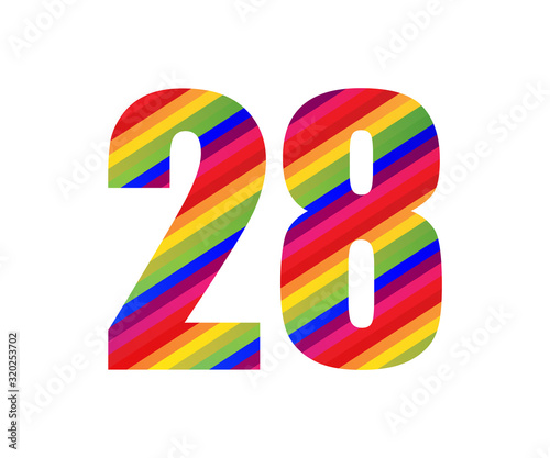 28 Number Rainbow Style Numeral Digit. Colorful Number Vector Illustration