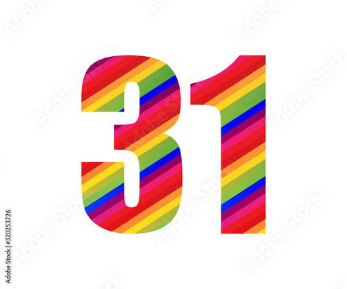 31 Number Rainbow Style Numeral Digit. Colorful Number Vector Illustration