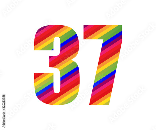 37 Number Rainbow Style Numeral Digit. Colorful Number Vector Illustration
