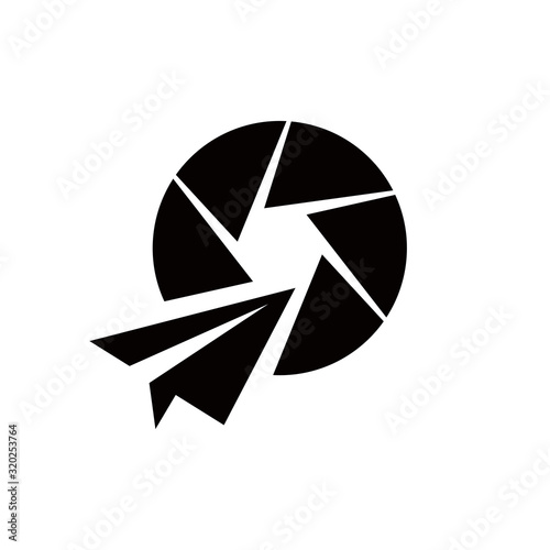 Paper Plane with Camera Lens symbol.
