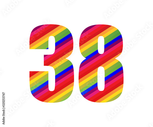 38 Number Rainbow Style Numeral Digit. Colorful Number Vector Illustration