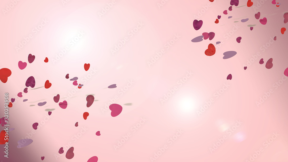 Hintergrund 3D Rendering rosa mit fliegenden herzen in rot rosa pink und violett