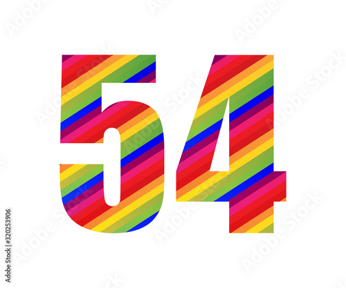 54 Number Rainbow Style Numeral Digit. Colorful Number Vector Illustration