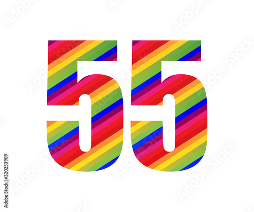 55 Number Rainbow Style Numeral Digit. Colorful Number Vector Illustration