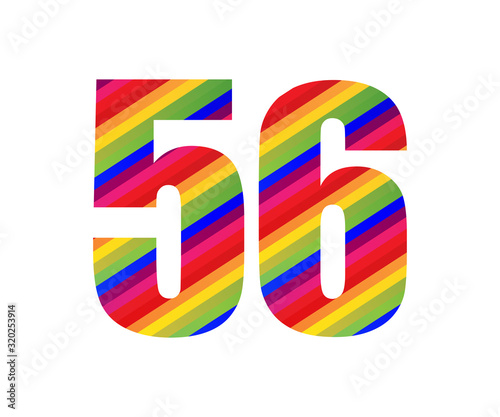 56 Number Rainbow Style Numeral Digit. Colorful Number Vector Illustration