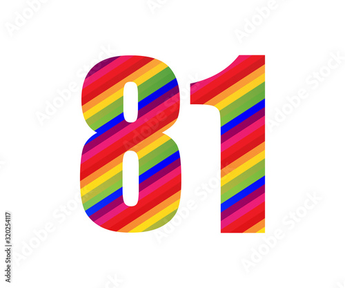 81 Number Rainbow Style Numeral Digit. Colorful Number Vector Illustration